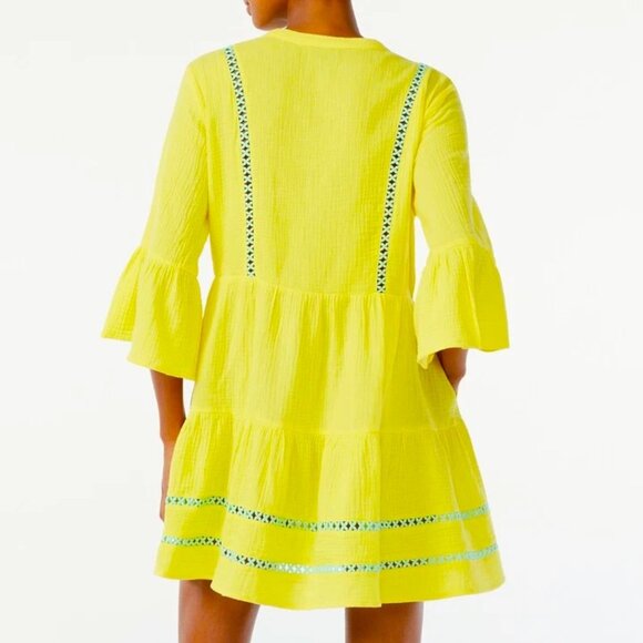 Scoop Boho Embroidered Chartreuse Yellow Dress - Picture 5 of 15